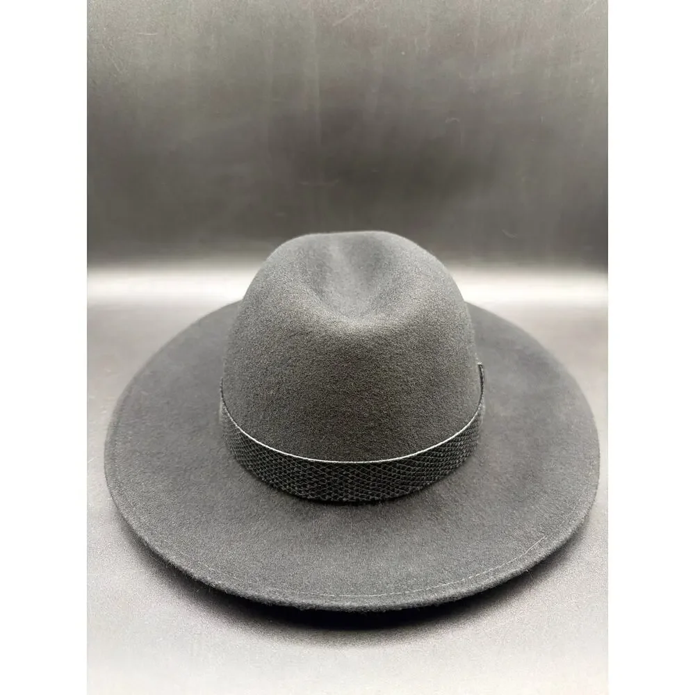 Vintage 70s 80s Importina Bollman Black 100% Wool Fedora Snakeskin Hat 57cm sz M